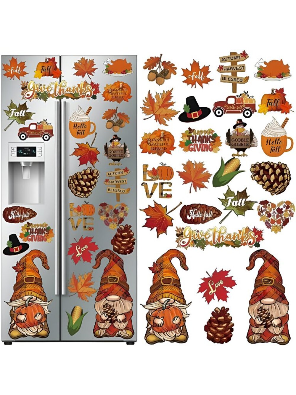 25 Pcs Fall Refrigerator Magnets Thanksgiving Gnomes Fridge Magnet (Pumpkin)
